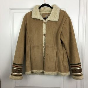 Coldwater Creek Boho Tan Faux Suede Sherpa Jacket